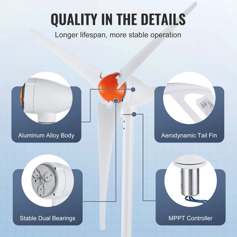 Tuuligeneraattori 500W 12V kolmilapainen MPPT-säädin 2,5 m/s käynnistystuuli