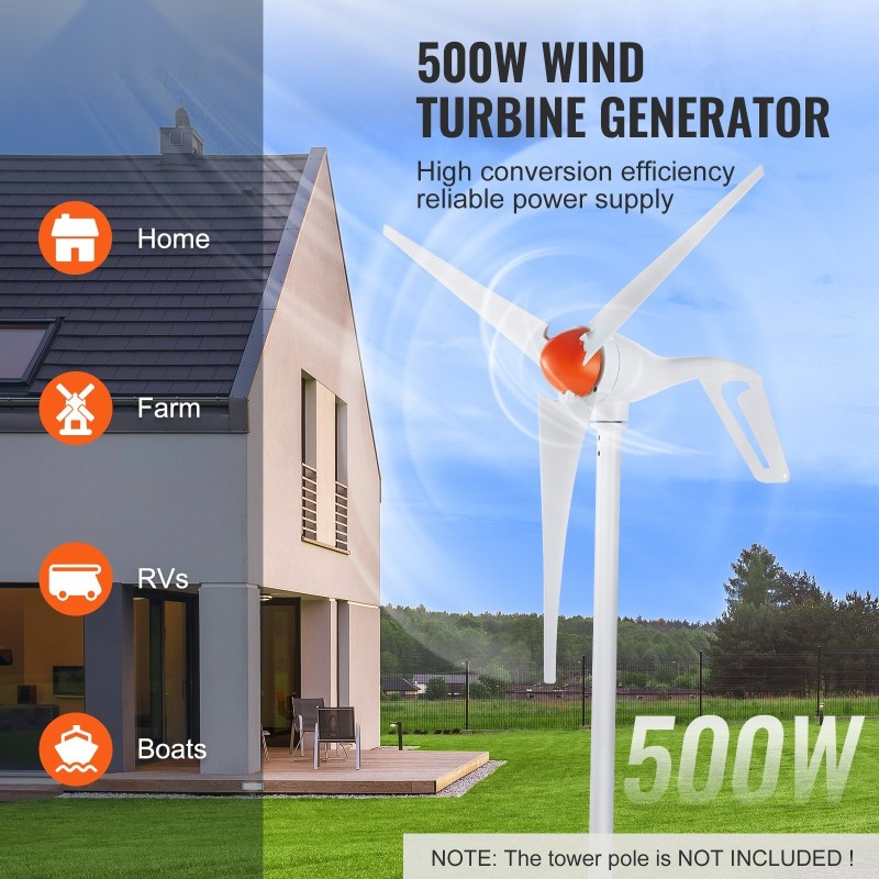 Tuuligeneraattoripaketti 12V 500W kolmilapainen 1,2 m roottori lasikuitunailoniset lavat MPPT säädin anemometri