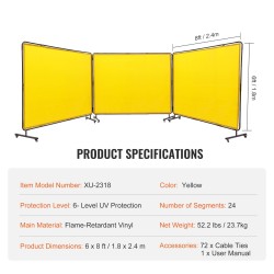 Hitsaussuojaverho 3-paneelinen liekinkestävä vinyyli 6 kertaa 8 jalkaa