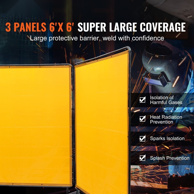 Hitsaussuojaseinä 3-paneelinen flammankestävä vinyyli 1,8x1,8 m per paneeli 12 pyörää 6 lukittavaa