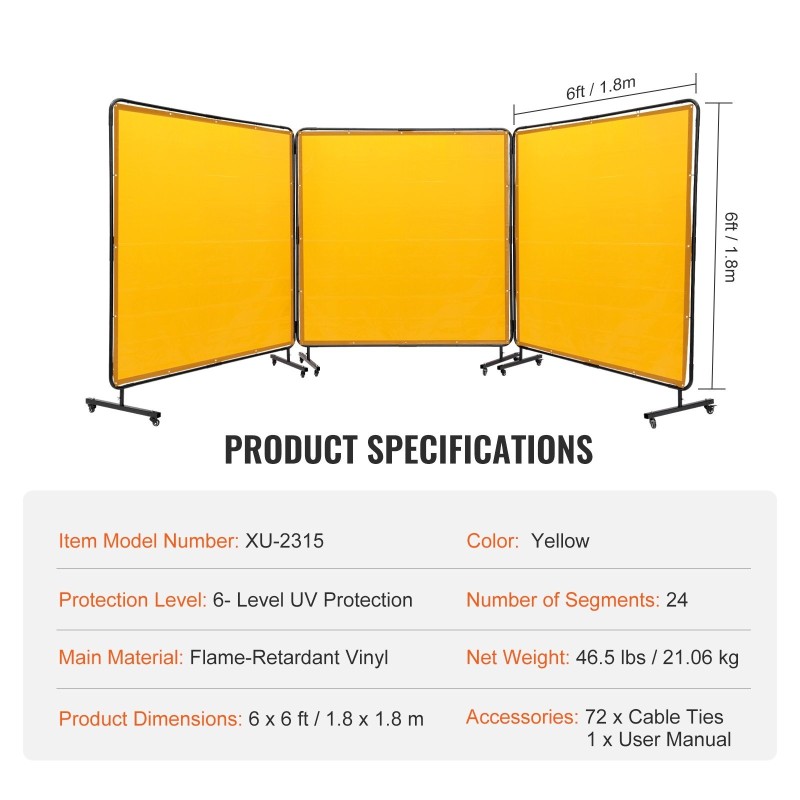 Hitsaussuojaseinä 3-paneelinen flammankestävä vinyyli 1,8x1,8 m per paneeli 12 pyörää 6 lukittavaa