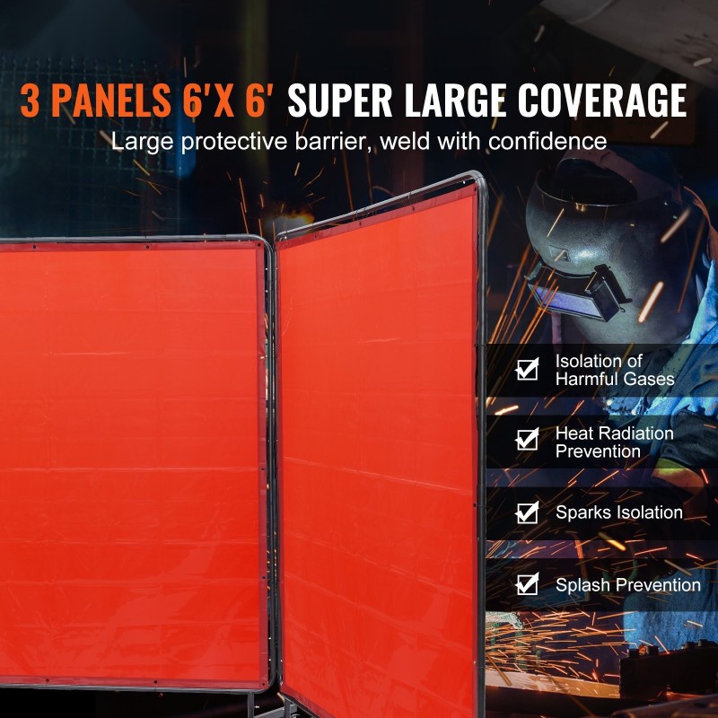 Hitsausnäyttö paloa hidastavaa vinyyliä 3-paneelinen 1,8x1,8 m 12 pyörällä