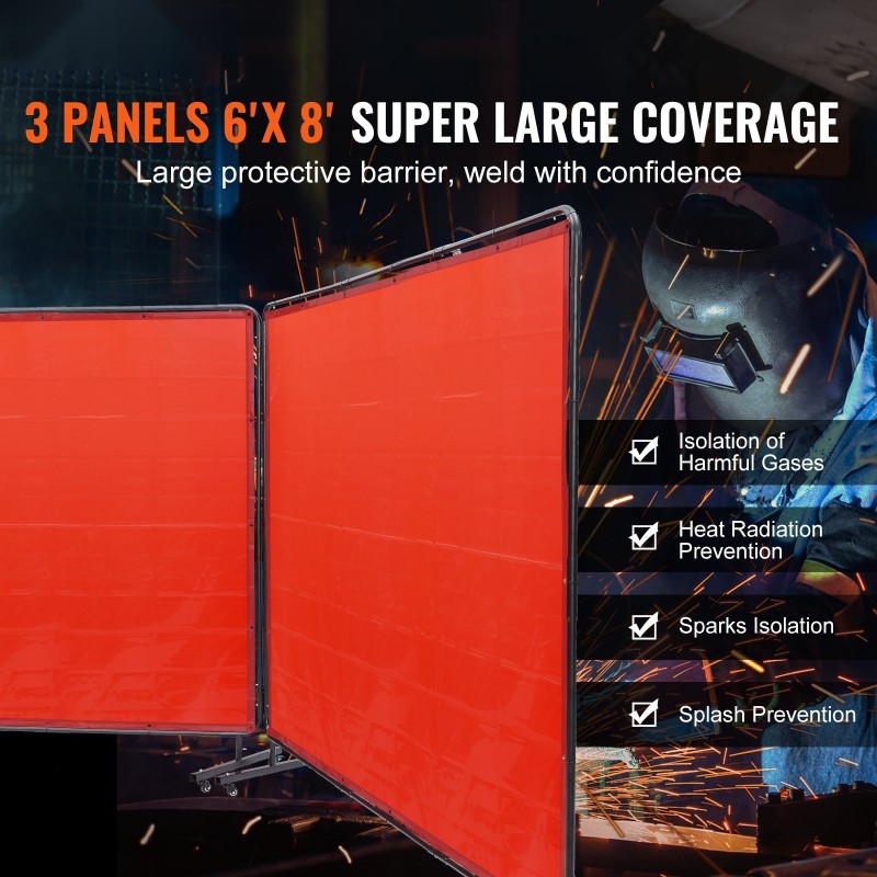 Hitsaussuojaseinä kolmipaneelinen liekinkestävä vinyyli 1,8 x 2,4 m punainen