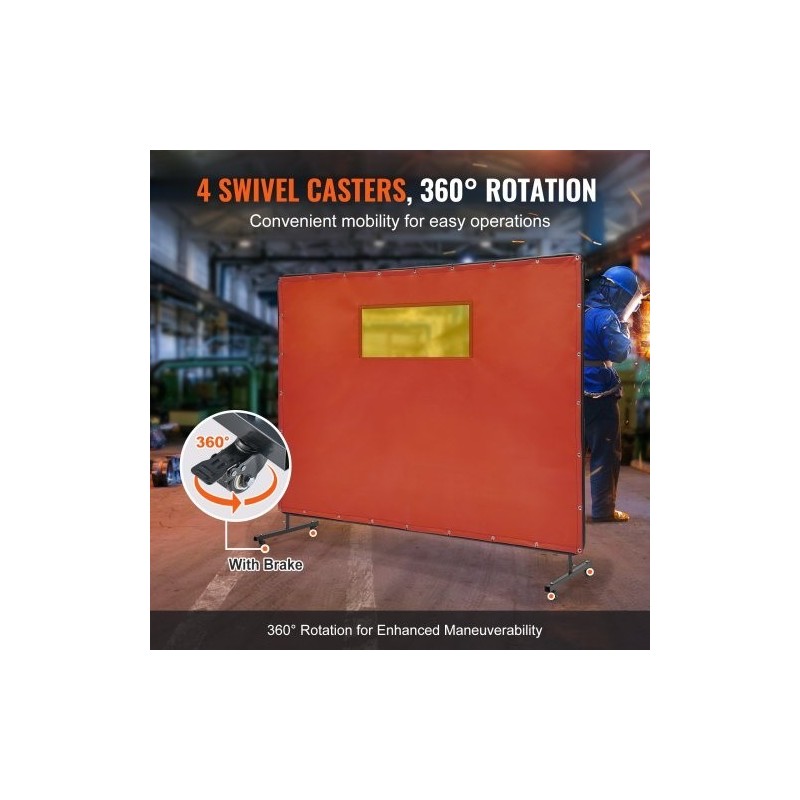 Hitsausnäyttö metallikehyksellä liekinestokäsitelty vinyyli 6 x 8 jalkaa 4 pyörää 2 lukittavaa