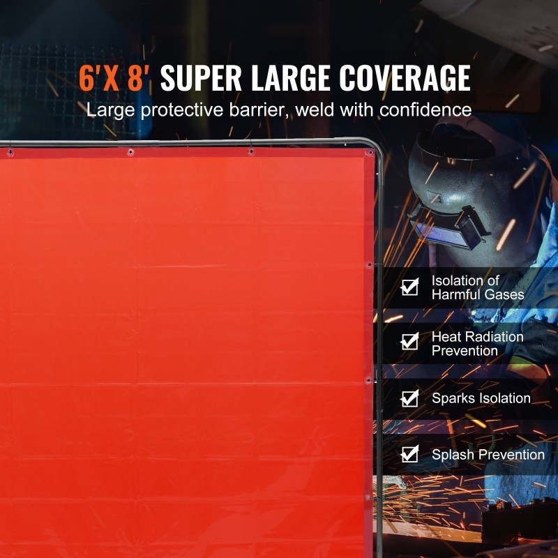 Hitsaussuojaseinä 1,83 x 2,44 m paloa hidastava vinyyli metallirunko neljällä pyörällä