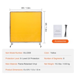 Hitsaussuojaseinä liekinkestävästä vinyylistä 1,8x1,8 m metallirunkoinen pyörillä keltainen