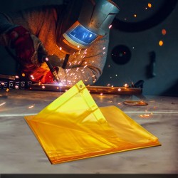 Hitsaussuojaseinä liekinkestävästä vinyylistä 1,8x1,8 m metallirunkoinen pyörillä keltainen