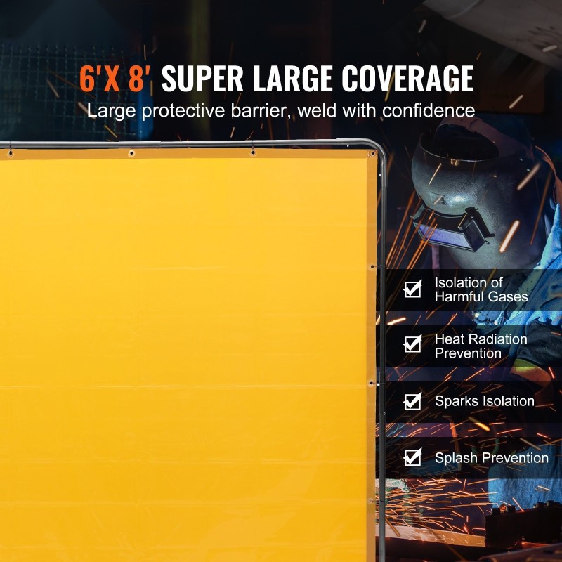 Hitsaussuojaverho kehyksellä paloa hidastava vinyyli 6 x 8 jalkaa liikuteltava keltainen