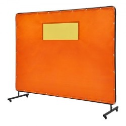 Hitsaussuojaverho liekinkestävä vinyyli 6x8 metallikehys pyörillä läpinäkyvä ikkuna