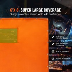 Hitsaussuojaverho liekinkestävä vinyyli 6x8 metallikehys pyörillä läpinäkyvä ikkuna