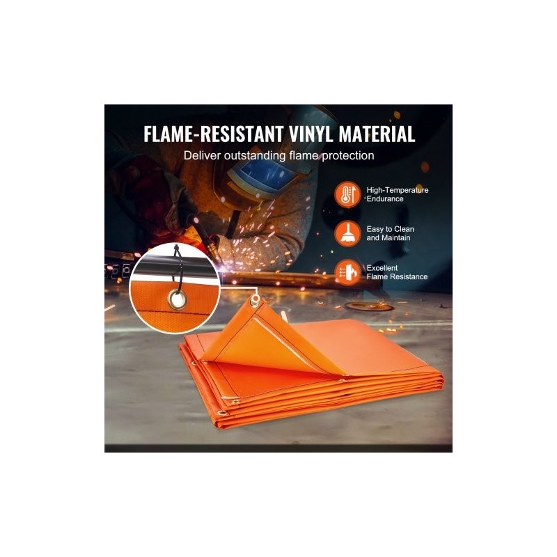 Hitsaussuojaverho liekinkestävä vinyyli 6x8 metallikehys pyörillä läpinäkyvä ikkuna