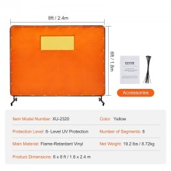 Hitsaussuojaverho liekinkestävä vinyyli 6x8 metallikehys pyörillä läpinäkyvä ikkuna