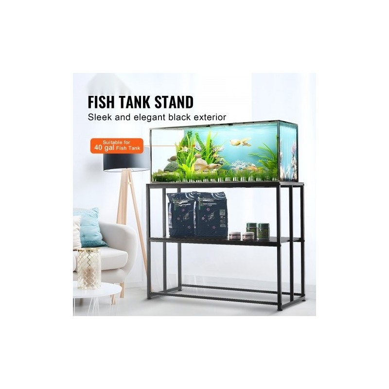 Akvaariojalusta enintään 40 gallonin akvaariolle teräs ja MDF 152 kg kaksitasoinen