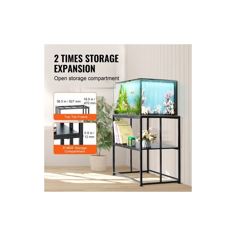 Akvaariojalusta enintään 40 gallonin akvaariolle teräs ja MDF 152 kg kaksitasoinen