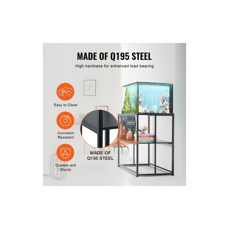 Akvaariojalusta enintään 40 gallonin akvaariolle teräs ja MDF 152 kg kaksitasoinen