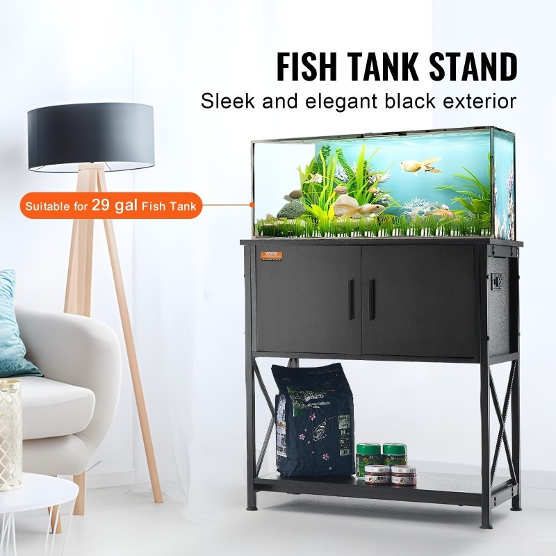 Akvaarioteline teräs ja MDF 29 gallonin 110 kg kantavuus musta säilytyskaappi virtapaneeli