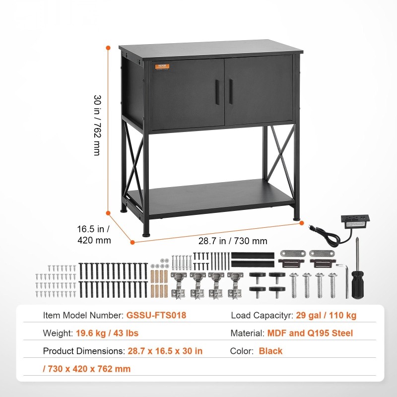 Akvaarioteline teräs ja MDF 29 gallonin 110 kg kantavuus musta säilytyskaappi virtapaneeli
