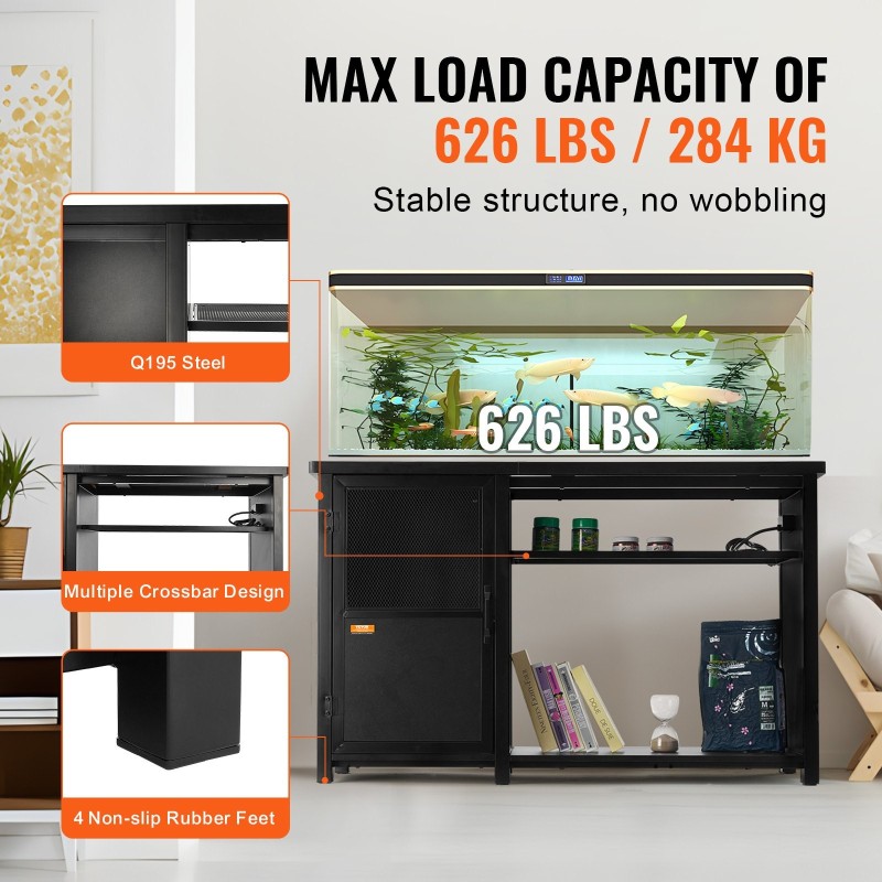 Akvaarionjalusta MDF-levy ja teräsrunko 75 gallonan akvaariolle 284 kg kantavuus