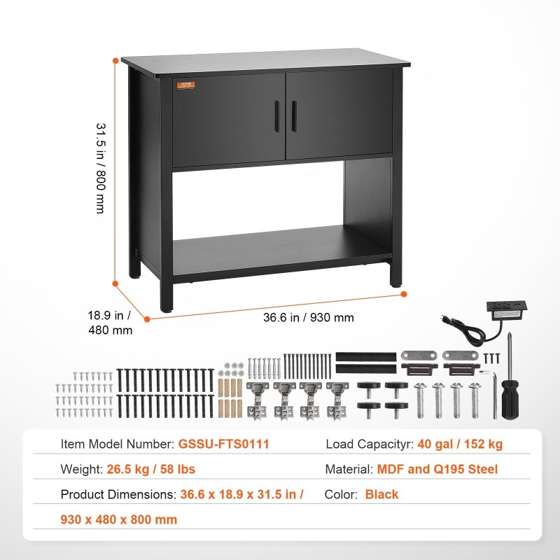 Akvaario ja terraarioteline MDF ja teräs enintään 151l 93x48x80cm 152kg kantavuus