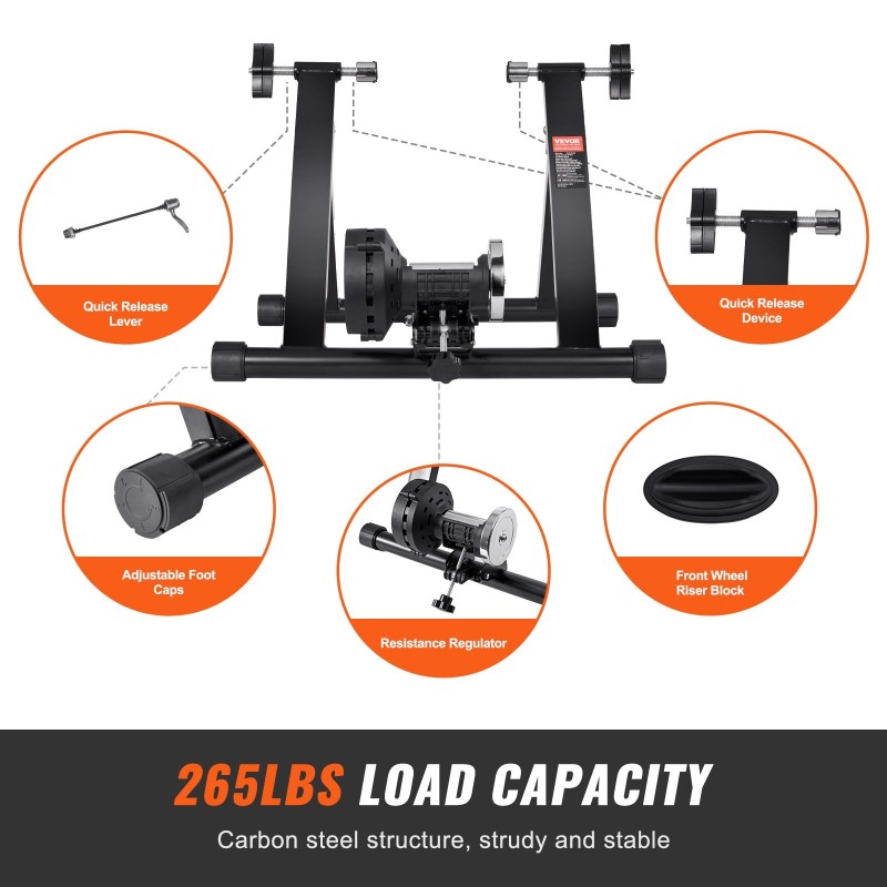 Magneettinen kuntopyöräteline hiiliteräsrunko M-mallinen 26–29-tuumaisille 120 kg kantavuus pikalukitus
