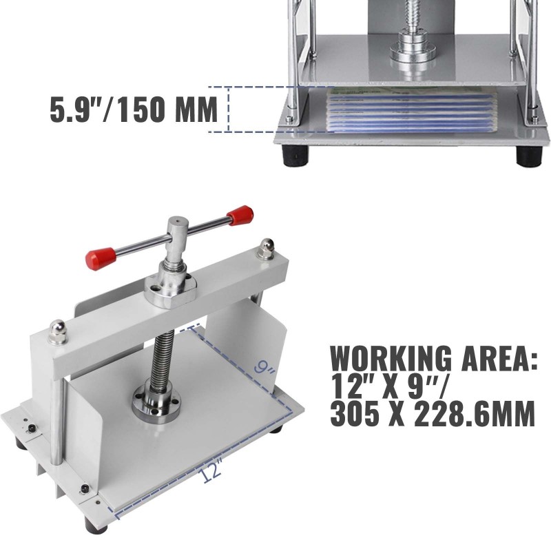 Kirjansidontapuristin paksu teräsrunko A4-kokoisille arkeille tuhannen viidensadan kilon puristusvoima
