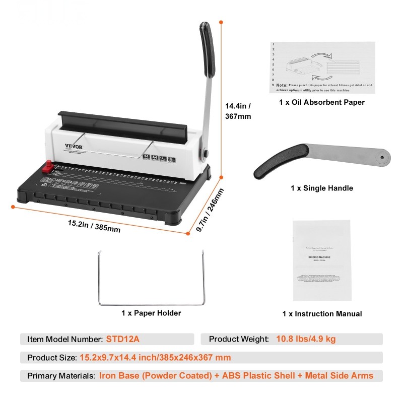 Manuaalinen kierre- ja spiraalisidontakone 34 reiällä 120 arkkia A4 A5