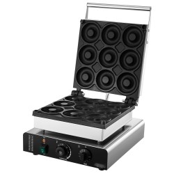 Sähköinen donitsikone 2000W 9 donitsia kaksipuolinen lämmitys tarttumaton pinnoite ruostumaton teräsrunko