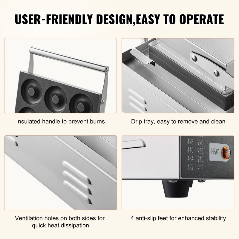 Donitsikone ruostumaton teräsrunko 1550 wattia 6 koloa tarttumaton pinnoite ravintolaan ja kotiin