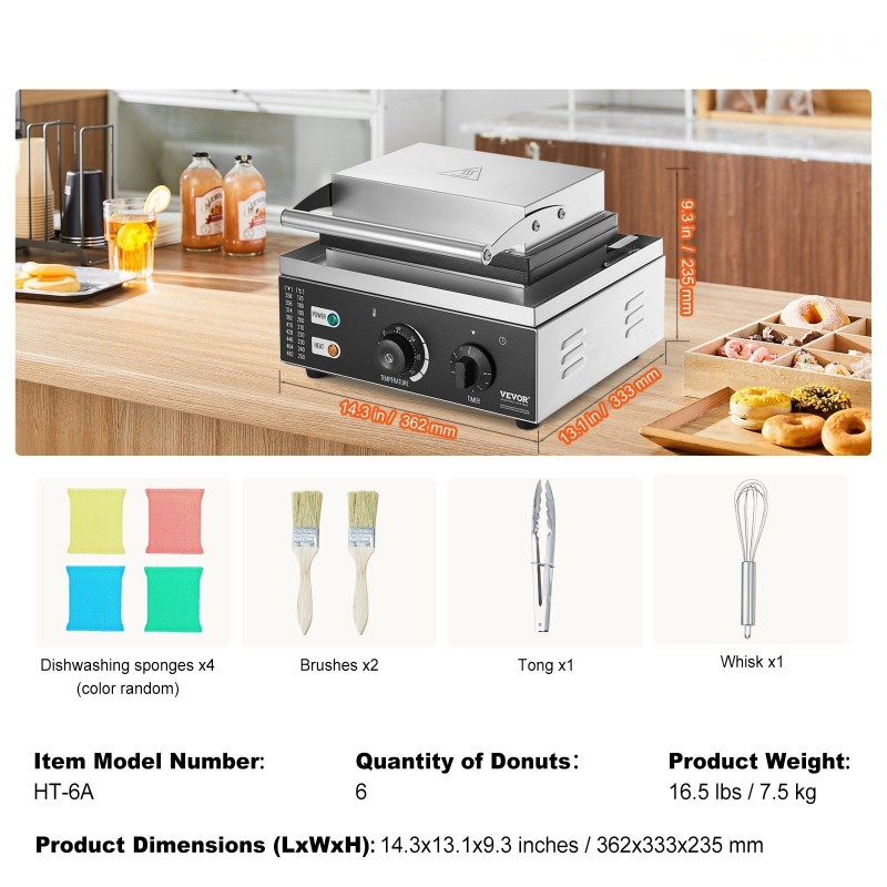 Donitsikone ruostumaton teräsrunko 1550 wattia 6 koloa tarttumaton pinnoite ravintolaan ja kotiin