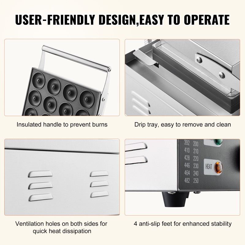 Donitsikone ruostumatonta terästä 12 donitsia 1550 wattia kaksoispuoleinen lämmitys tarttumaton pinta