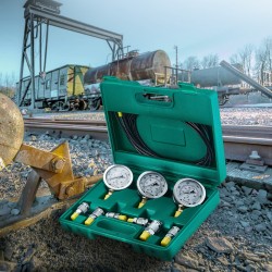 Hydraulinen painetestaussarja 3 painemittaria 3 letkua 6 liitintä 250 400 600 bar