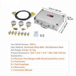 Hydraulinen paineentestaussarja kaivinkoneille 3 mittaria 3 letkua 9 liitintä 250/400/600 bar