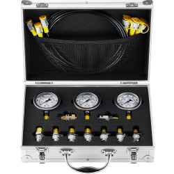 Hydraulinen paineentestaussarja kaivinkoneille 3 mittaria 3 letkua 9 liitintä 250/400/600 bar
