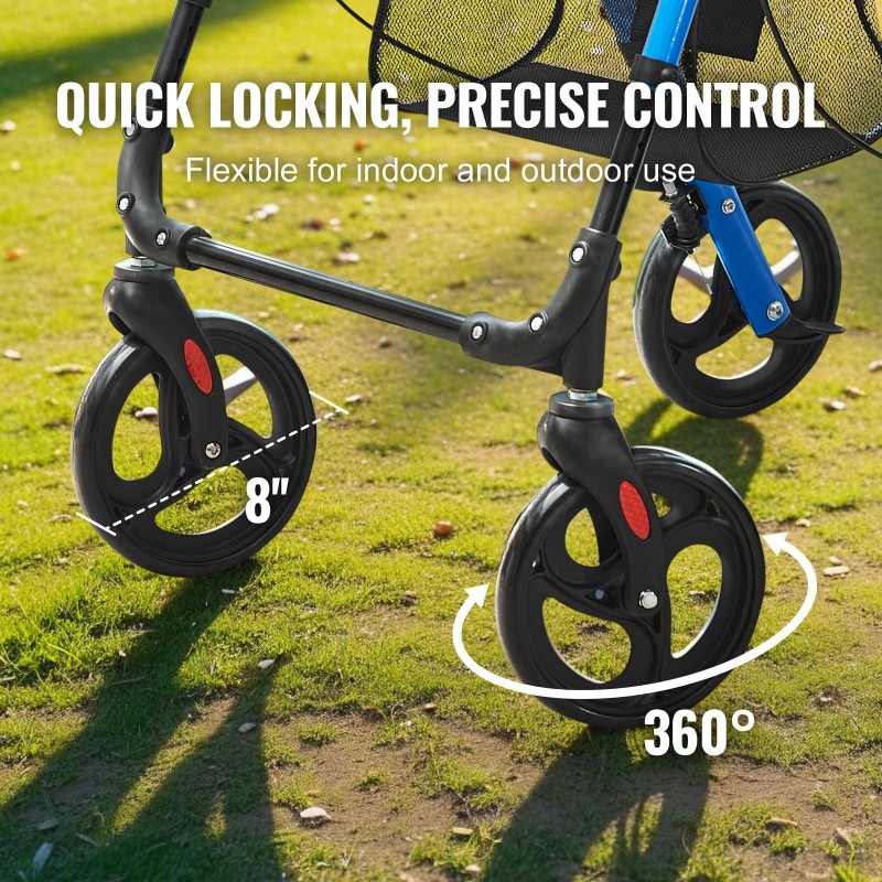 Rollaattori kevyt alumiinirunko kokoontaitettava säädettävä istuinkorkeus työntökahvat 8-tuumaiset pyörät 136 kg