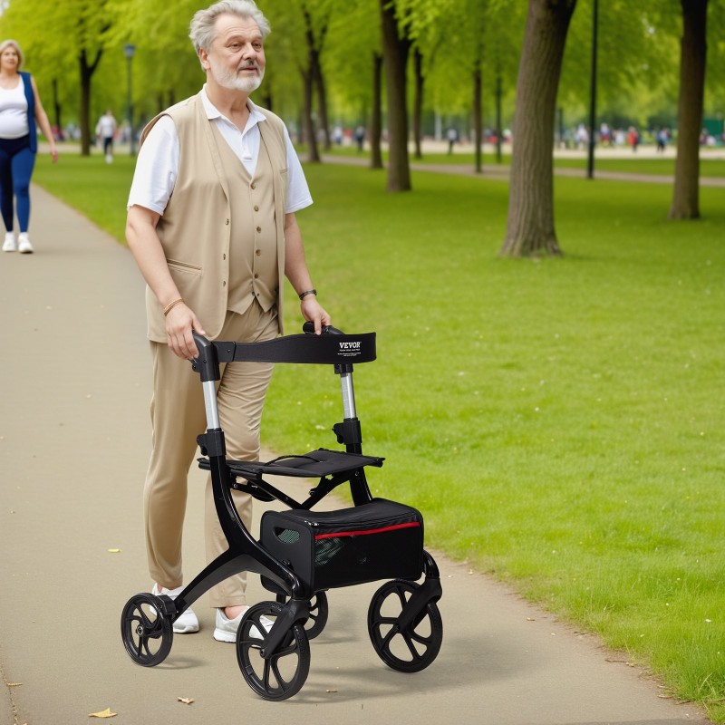 Rollaattori kokoontaitettava kevyt alumiinirunko nelipyöräinen istuimella säädettävä työntökahva kantavuus 136 kg