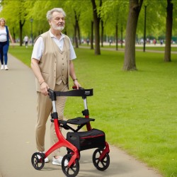 Alumiininen taittuva nelipyöräinen rollaattori istuimella säilytyslaukulla säädettävillä kahvoilla 136 kg kantavuus