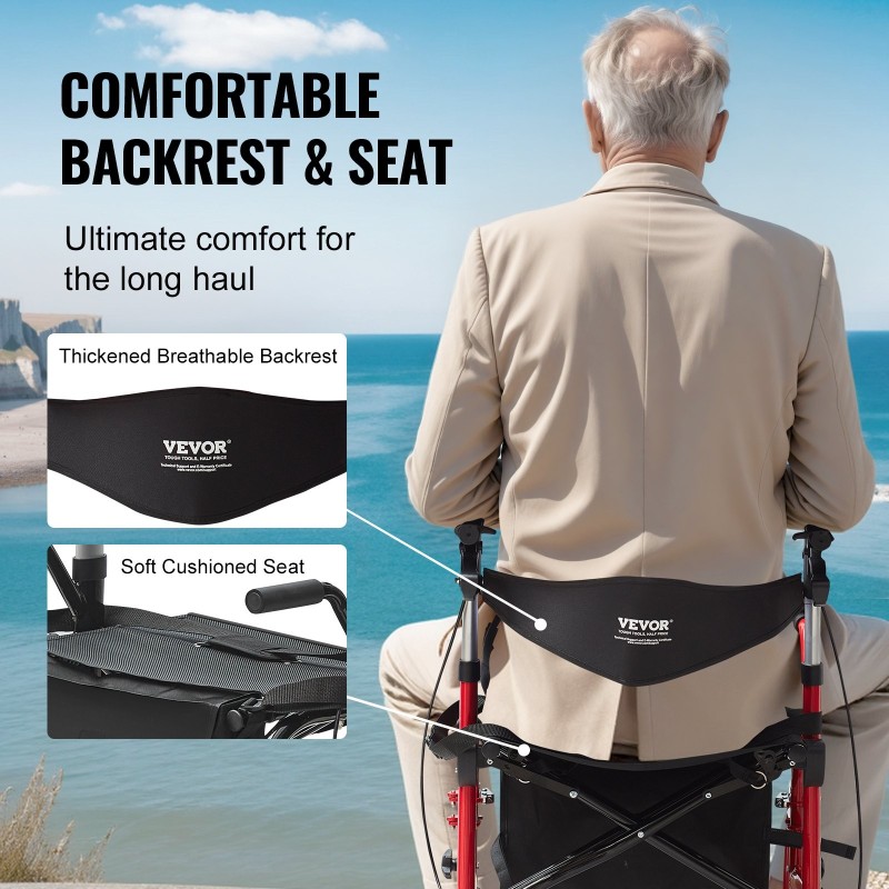 Rullaattori ja kuljetustuoli alumiinirunkoinen taitettava säädettävillä työntökahvoilla 136 kg