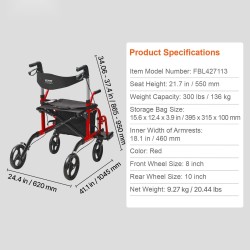 Rullaattori ja kuljetustuoli alumiinirunkoinen taitettava säädettävillä työntökahvoilla 136 kg