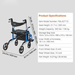 Yhdistelmärollaattori ja kuljetustuoli kevyt alumiinirunko säädettävät kahvat 136 kg kantavuus