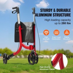 Alumiininen kolmipyöräinen taittuva rollaattori 8 tuuman pyörillä kantavuus 118 kg