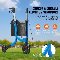 Kolmipyöräinen alumiinirunkoinen taitettava rollaattori säädettävällä kahvalla kahdeksan tuuman renkailla