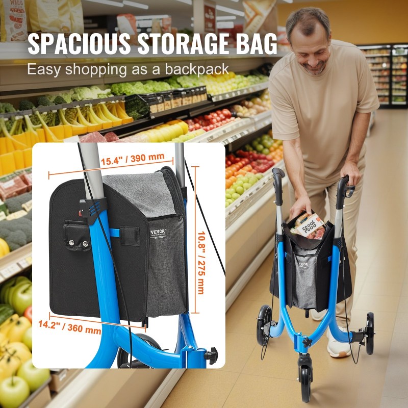 Kolmipyöräinen alumiinirunkoinen taitettava rollaattori säädettävällä kahvalla kahdeksan tuuman renkailla