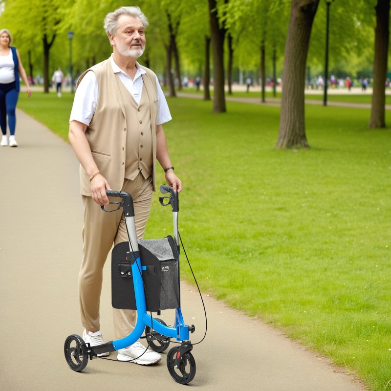 Kolmipyöräinen alumiinirunkoinen taitettava rollaattori säädettävällä kahvalla kahdeksan tuuman renkailla