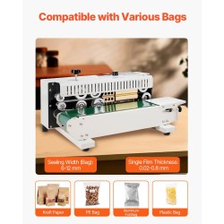 Pussinsulkijakone hiiliteräs vaakasuuntainen jatkuvatoiminen 6–12 mm saumaleveys muovi- ja paperipusseille