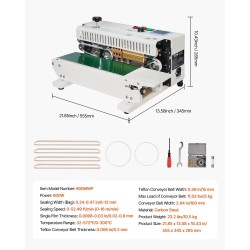 Pussinsulkijakone hiiliteräs vaakasuuntainen jatkuvatoiminen 6–12 mm saumaleveys muovi- ja paperipusseille