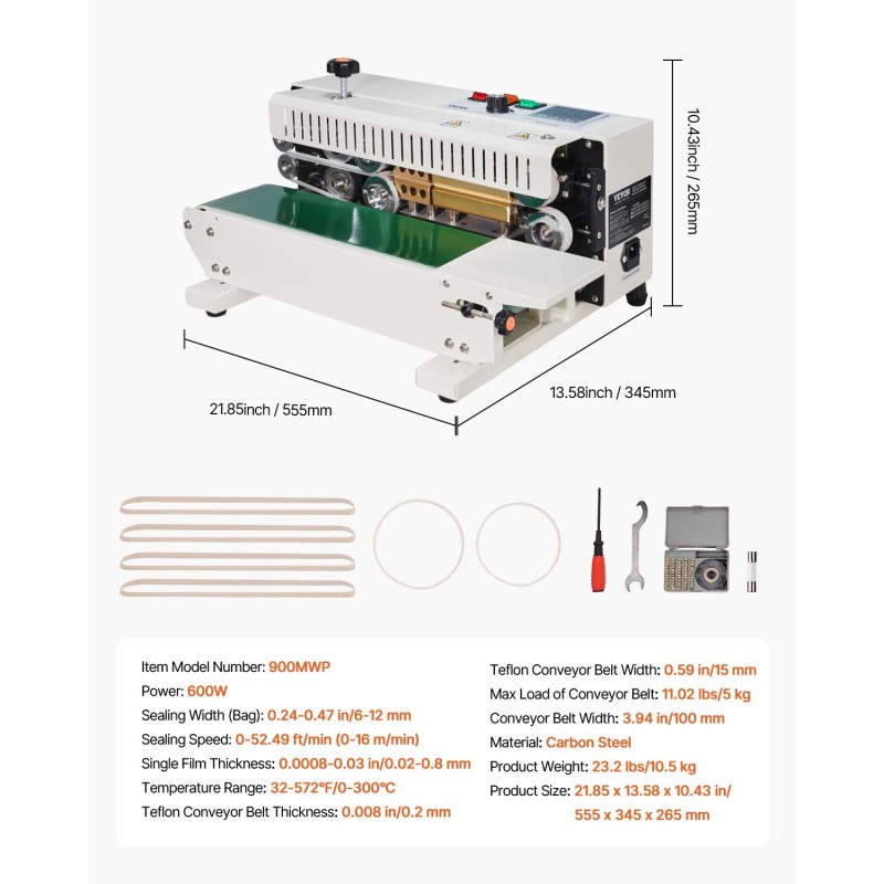 Pussinsulkijakone hiiliteräs vaakasuuntainen jatkuvatoiminen 6–12 mm saumaleveys muovi- ja paperipusseille