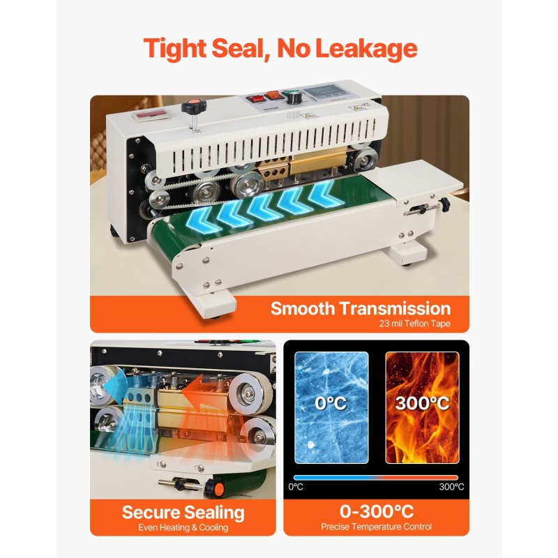 Pussinsuljin kuljetinhihnalla saumaleveys 6–12 mm digitaalinen lämpösäätö 0.02–0.8 mm muovipusseille