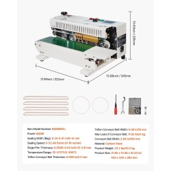 Pussinsuljin kuljetinhihnalla saumaleveys 6–12 mm digitaalinen lämpösäätö 0.02–0.8 mm muovipusseille