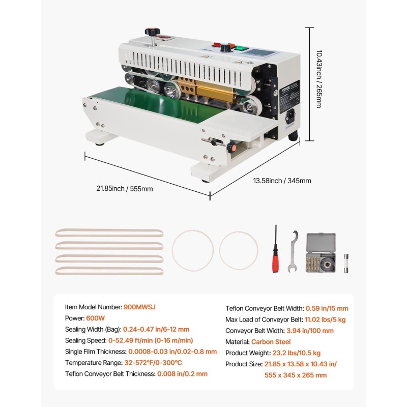 Pussinsuljin kuljetinhihnalla saumaleveys 6–12 mm digitaalinen lämpösäätö 0.02–0.8 mm muovipusseille