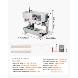 Jatkuvatoiminen nauhasuljin ruostumatonta terästä 6–12 mm saumausleveys digitaalinen lämpötilansäätö 0,02–0,8 mm kalvoille